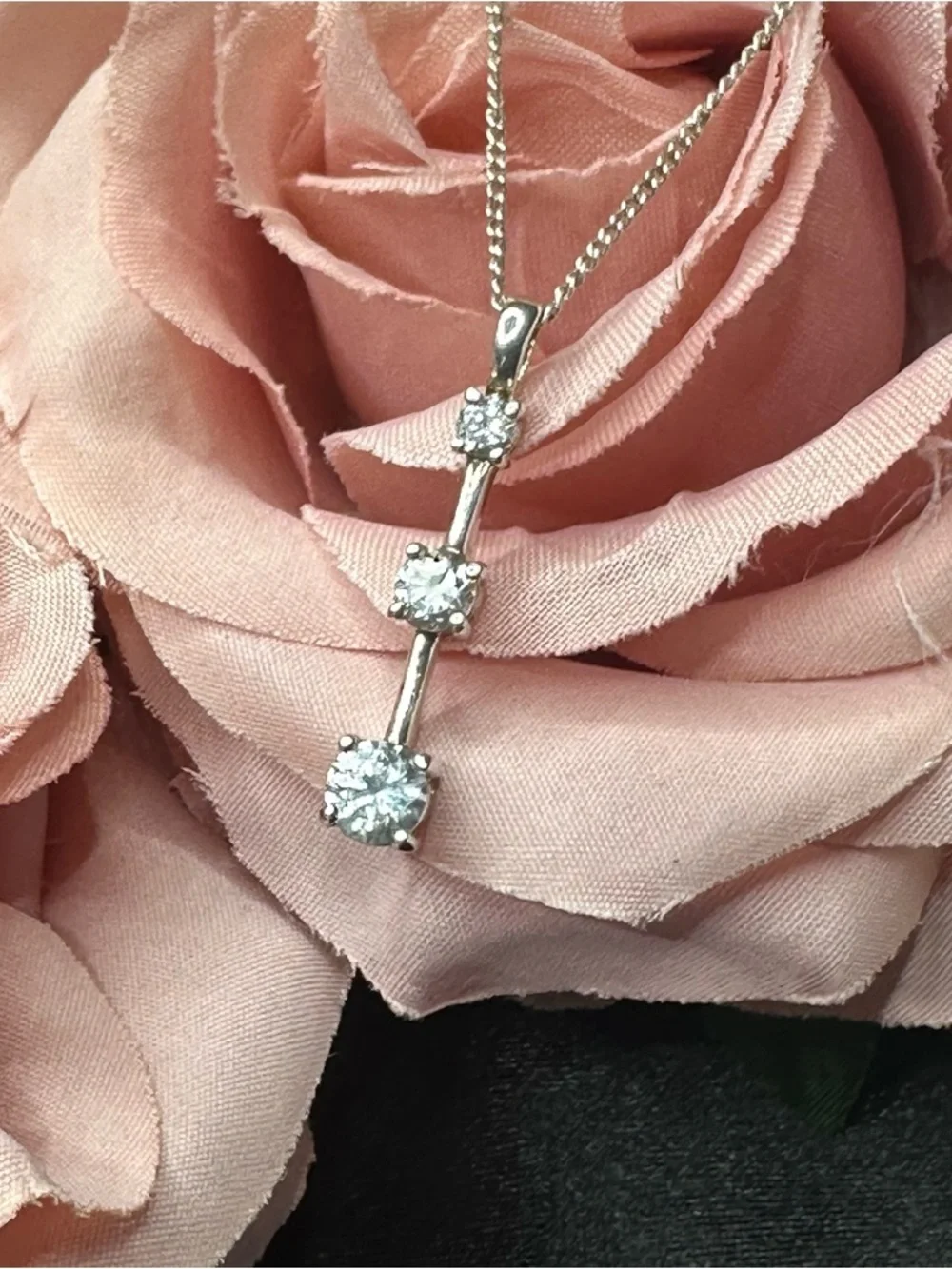 Sterling Silver Drop Pendant Necklace 3-Stone CZ
